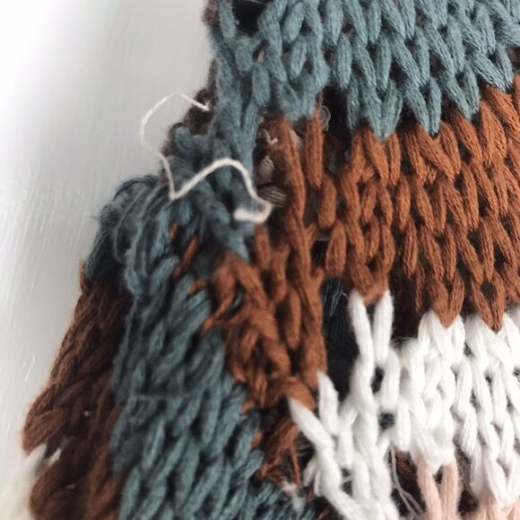 Evereve Open Knit Sweater Short Sleeve 100% Cotton Brown Blue White Stripe Large - Picture 5 of 8